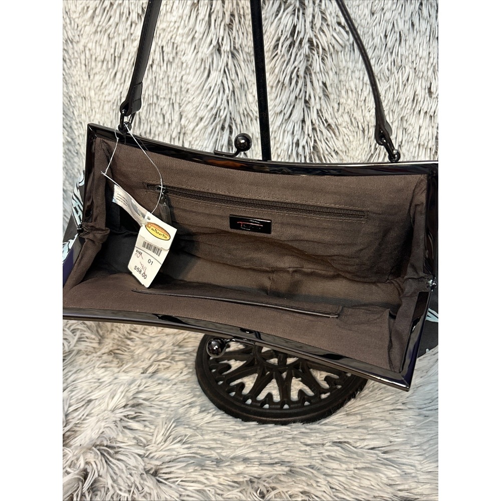 TALBOTS Kisslock Frame Shoulder Bag Brown Turquoise Paisley Print Silk Blend NWT - Picture 4 of 10